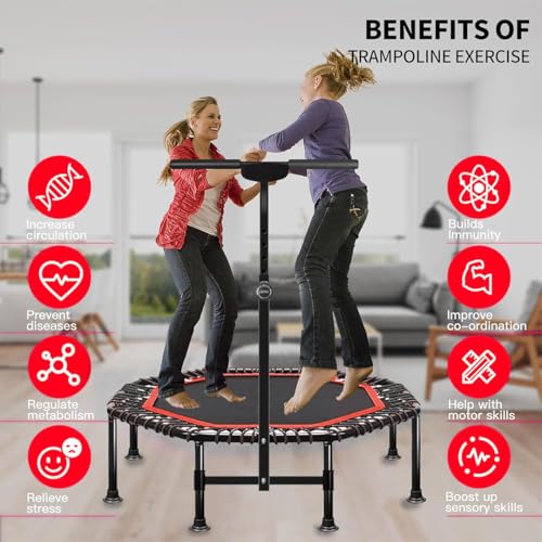45 Inch Rebounder Trampoline for Adults, Max 330 lbs Load Capacity, Portable Fitness Exercise with 3-Level Adjustable Foam Handle for Indoor and Outdoor Exercise - Image 5