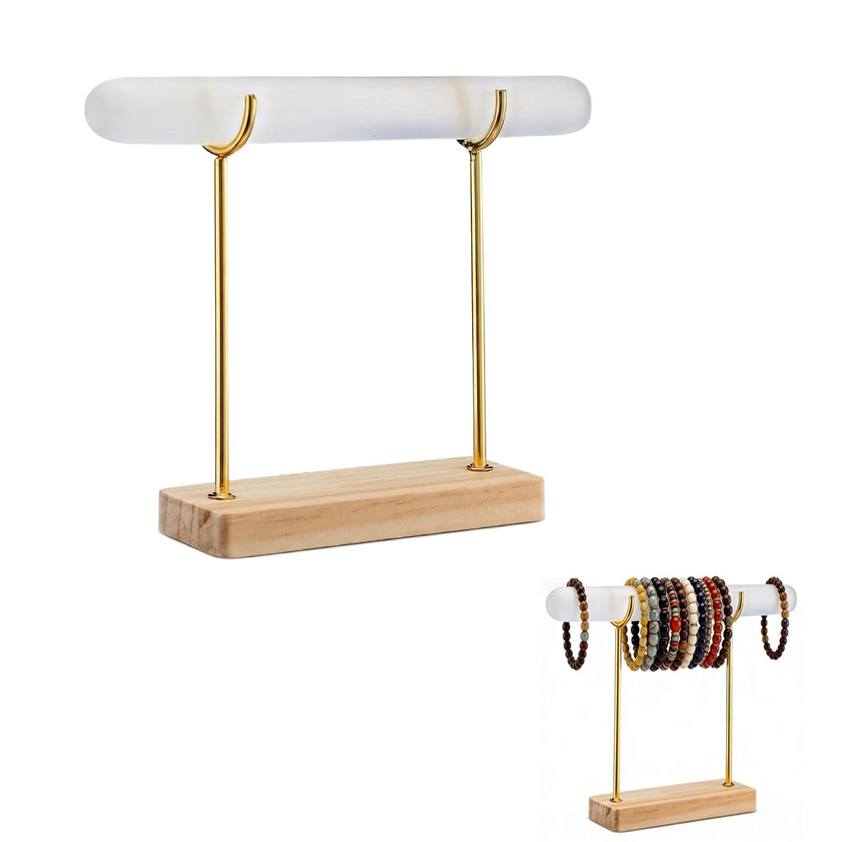 Photo 1 of 2 Pcs Plaster Bracelet Display Stand Crystal Bracelet and Bangle Display Stand Bracelet Purification Storage Rack with Wooden Base Detachable Jewelry Storage Roll for Offices,Bedrooms,Dressing Rooms