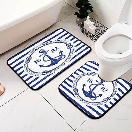 Mnsruu Anchor Badteppich-Set, 2-teilig, rutschfest, saugfähig, 39,8 x 59,9 cm, U-förmiger WC-Vorleger