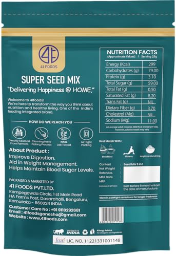 Image of 41 Foods Premium Seed Mix 5-in-1 | Flax, Chia, Pumpkin, Sunflower & Watermelon Seeds | 200g