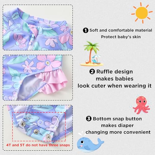 Image of UMELOK Baby Girls One Piece Swimsuit Infant Bathing Suit Long Sleeve Rash Guard Swimwear with UPF 50+ Sun Protection