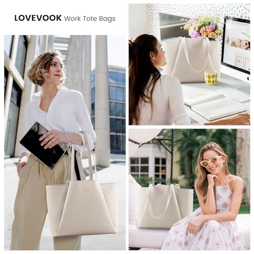 Image of LOVEVOOK Laptop Tote for Women - 15.6 Inch Faux Leather Laptop Bag with Clutch, Large Capacity Office Purse Computer