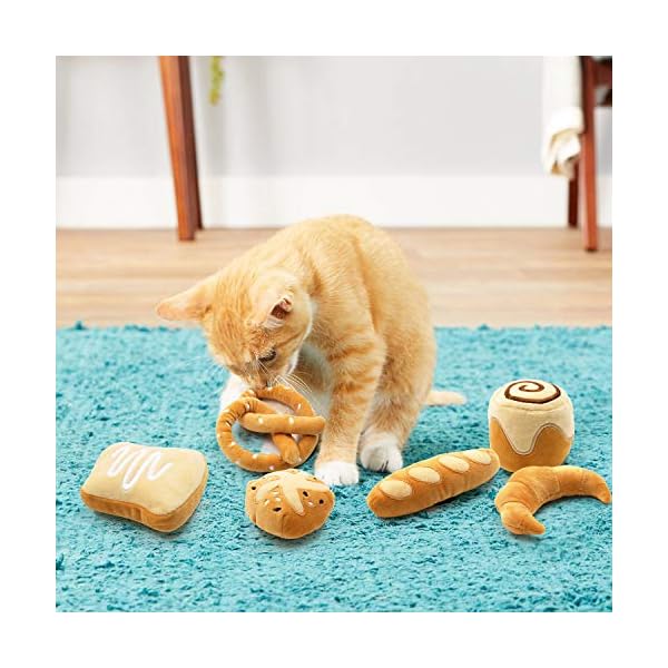 Bread catnip toys kitten interactive toys for cat lover gifts kitty chew bite kick toys supplies baguette croissant pretzel toast bun cinnamon roll plush catmint pet christmas presents set of 6 - image 7