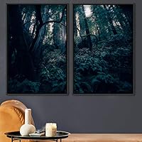 2 Piece Framed Canvas Wall Art Brown Forest Canvas Prints Home Artwork Decoration for Living Room,Bedroom - 16