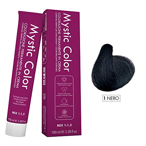 Mystic Color - Crème Colorante Permanente à l'Huile dArgan et au Calendula - Coloration Longue Durée - Couleur Noir 1-100ml