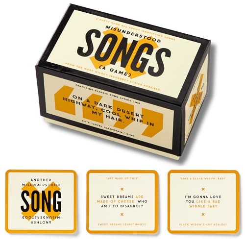 Brass Monkey Misunderstood Songs – Party Game with 300 Cards Featuring Uniquely Incorrect Lyrics of Songs, Suitable for 2-8 Players