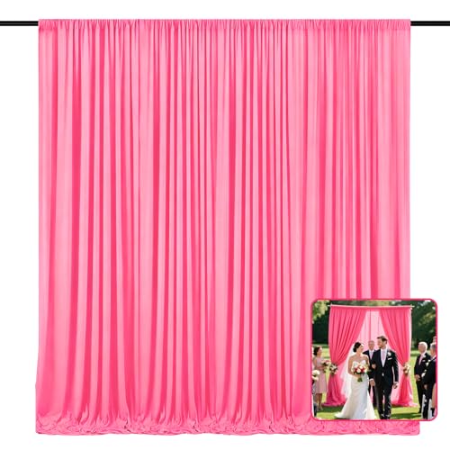 Image of 2 Panels Fluorescent Pink Backdrop Curtain, 10 x 10 Feet Polyester Background Curtains for Parties, Weddings, Halloween, Christmas, Birthday Party Photoshoot Backdrop Curtains Decorations