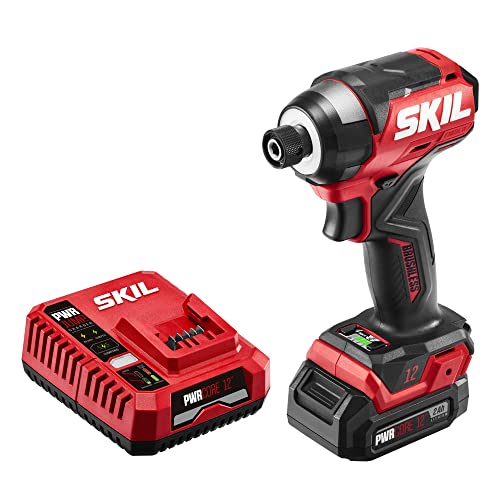 SKIL PWR CORE 12 Brushless 12V 1/4 In. Hex Compact Impact Driver Kit with 3-Speed & Halo Light &...