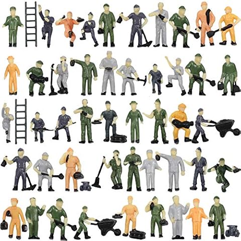 P8710 50pcs 1:87 HO Scale Railway Model Worker Well Painted Figures with Bucket and Ladder Miniature 2cm High People Tiny World Cover