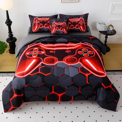 JQinHome Twin Size Gaming Bedding Set 6-Piece Comforter for