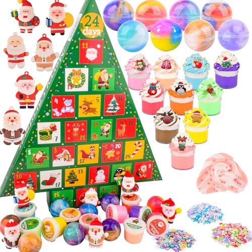 Christmas Advent Slime Set, includs 18 Slimes & Charms, 24-Day Countdown Gift Box, DIY Sensory Toys for Kids, Stocking Stuffers & Party Favors, Slime Kit Xmas Gifts for Classroom Rewards,Ages 3+