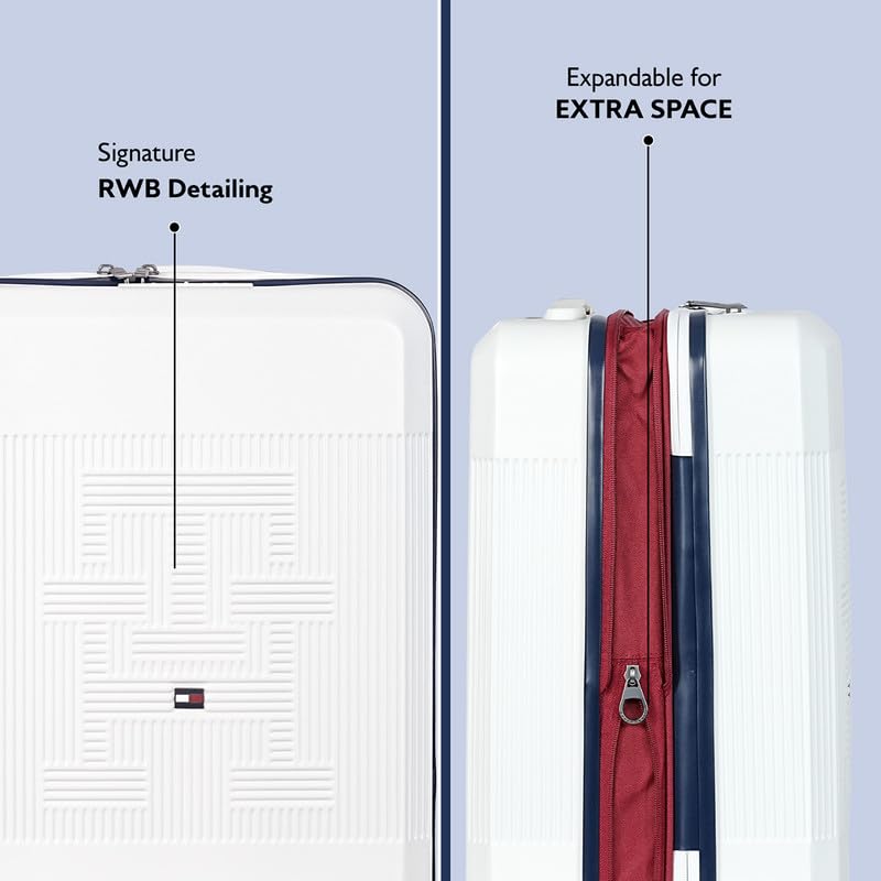 Image of Tommy Hilfiger Large Luggage Patrick - Off White | Check-in Trolley Bag with TSA Lock | 360 Spinner Wheels | Telescopic Handle | Hardshell Polycarbonate Suitcase |Water Resistance | 116L Capacity