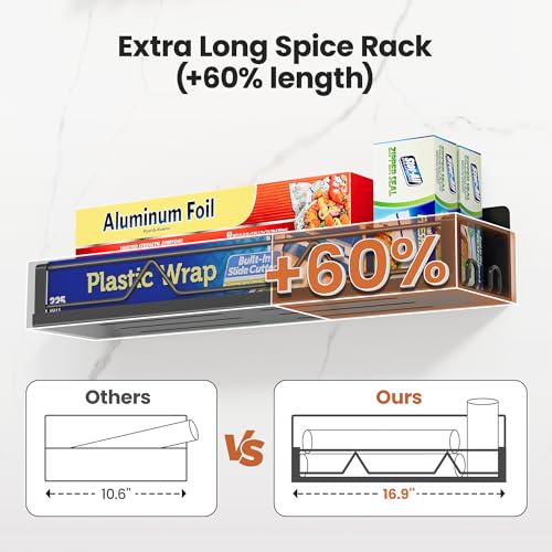 Image of 16.9 Inch Wide Large Capacity Magnetic Spice Rack for Refrigerator, 4 Pack Metal Fridge Shelf, Black