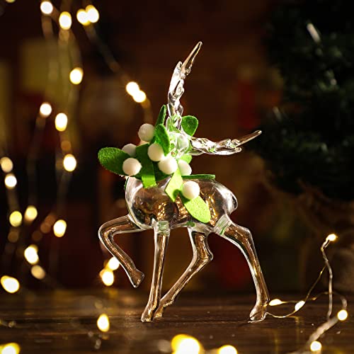 6 Pieces Acrylic Christmas Reindeer Mistletoe Ornaments Holiday Clear Deer Figurine with 6.6 Feet Green Mistletoe Transparent Reindeer Decorations for Xmas Table Top Centerpiece Party Decoration Gift