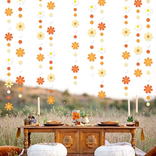 Image of 47.2 Ft Groovy Party Decorations Boho Daisy Polka Dot Garland Streamer Ombre Orange Daisy Banner Cutouts for Birthday Wedding Bridal Shower Spring Summer Fall Retro Hippie Decor Supplies