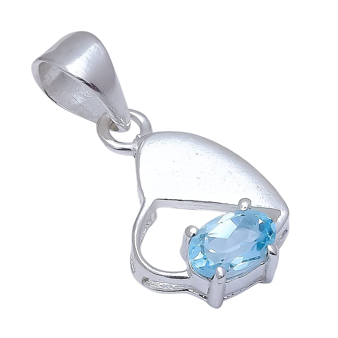 Blue Topaz Natural Gemstone 925 Sterling Silver Pendant(1.4 gm)-image-47