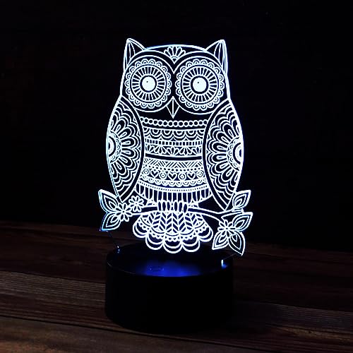 Lámpara de Noche Ilusión 3D búho 7 colores USB miniatura 5