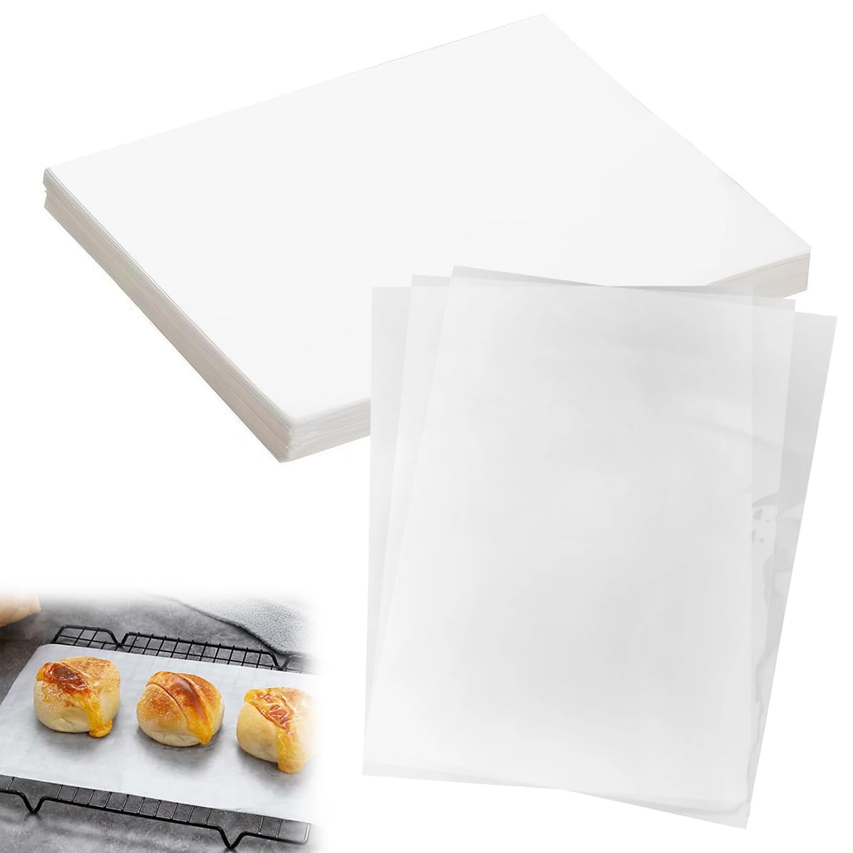 100 Hojas de Papel Encerado para Alimentos,33cm×23cm Papel Antigrasa,Papels Mantequilla,Hojas de Papels de Pan Blanco para Hamburguesas,Barbacoas,Hornear,Queso,Sándwiches,Resistente al Aceite