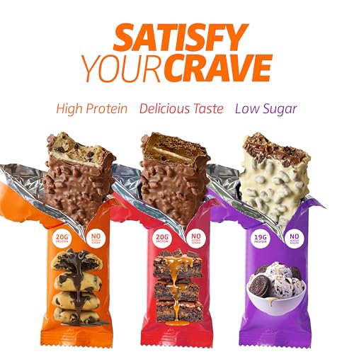 Image of Satisfy Your Crave Protein Bars- High Protein Delicious Snacks- 20g of Protein, No Added Sugar- Chocolate Chip Cookie Dough- Perfect for Breakfast, On-the-Go Snack, Pantry Staple & Office Treat- Non-GMO, 12 Pack