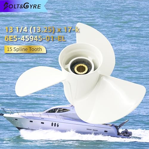 Image of BOLT&GYRE 13 1 /4 x 17-K OEM Aluminum Outboard Boat Propeller, 6E5-45945-01-EL,fit Yamaha Engines 60-130HP, 15 Spline Tooth, white