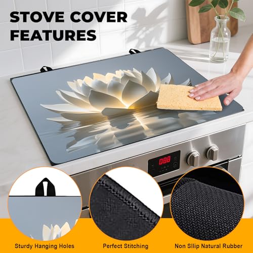 Image of Stove Top Cover Retro Flower Gas Stove Top Cover for Home Decoration Kitchen Pad Non-Stick Washable Cooktop Covers Countertop Protector Keep Stove Clean 28 inchx20 inch (lotus)