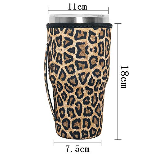 HaiMay 2 Pieces Reusable Iced Coffee Cup Sleeve Neoprene Insulated Sleeves Cup Cover Holder Ideal for 30oz-32oz Tumbler Cup,Trenta Starbucks,Large Dunkin Donuts, Leopard Style - Thumbnail 7
