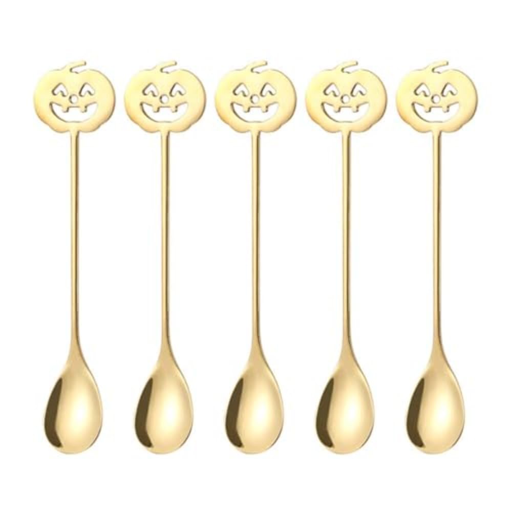 Creative Stainless Steel Silverware Pumpkin Head Dessert Coffee Mixing Spoon Dessert Shop with Afternoon Tea Essential (Gold)
