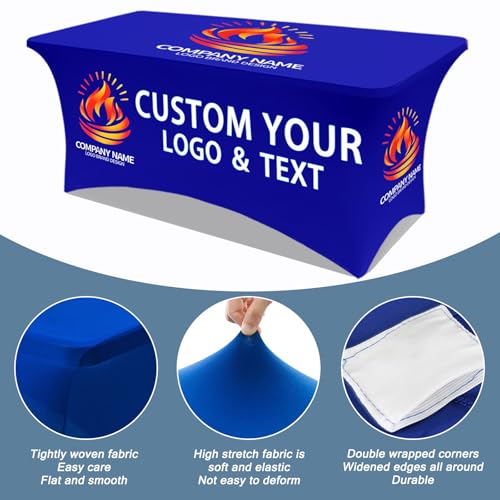 Custom Table Cloth with Business Logo Personalized Tablecloth with Text Image for Promotional Tradeshow Events Birthday Wedding Anniversary Rectangular Spandex (72x30in, 6FT Back Open)
