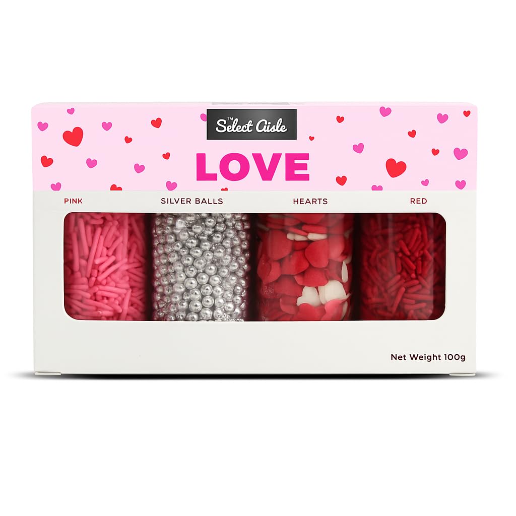 The Select Aisle Love Sprinkles 100g | Multicolor Cake Decorating Sprinkles Mix with Hearts, Vermicelli Strands & Rainbow Toppings for Baking & Valentine Desserts