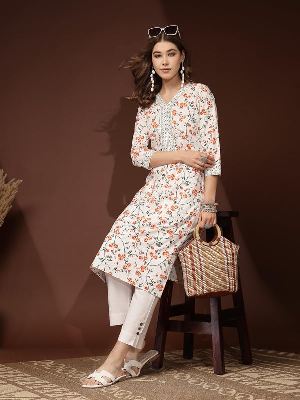 Image of Daevish New Cotton Leaf Printed Casual Straight Kurta for Women | Women Formal Kurti
