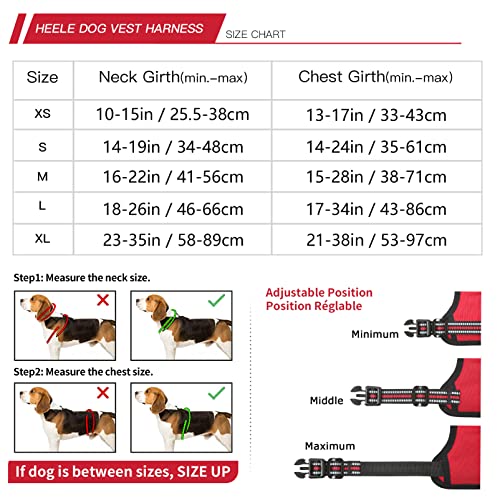 HEELE Hundegeschirr, Brustgeschirre für Hunde, Laufgeschirre Hund mit abschließbarem Schnappverschluss, einstellbare reflektierende Hundegeschirre, Offen am Hals, Anti Zug Dog Harness, Rot, L