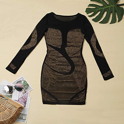 Image of PORRCEY Women's Sexy Elegant Rhinestone Mesh Party Club Night Mini Dress