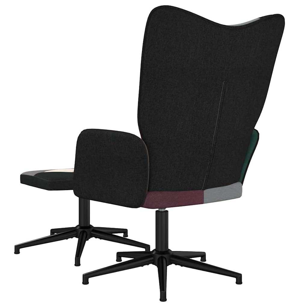Fotel relaksacyjny z taboretem, patchwork, obracany o 360 stopni, stalowy