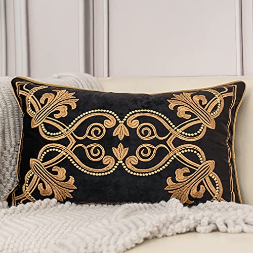 Aeckself European Floral Pillow Cover 12x20 Inch, Luxury Velvet E...