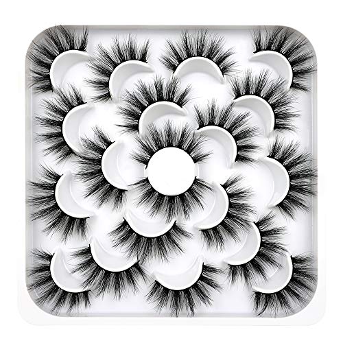 20mm Fluffy 6D Faux Mink Lashes 10 Pairs Dramatic Long Strips False Eyelashes Wispy Soft Reusable Handmade Fake Eyelashes Pack by Pawotence