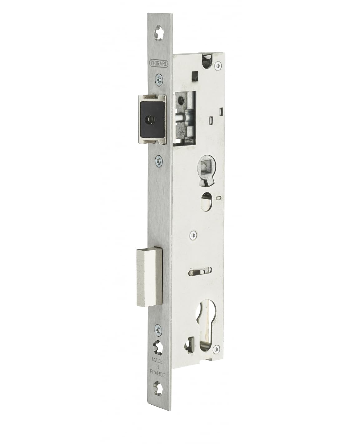 THIRARD - Boîtier de Serrure Encastrable à Cylindre pour Menuiserie Métallique - Axe 30 mm - Entr'Axe 92 mm - Bouts Carrés - Inox - Sécurité - Facilité d'Installation - Normes NF - Gris