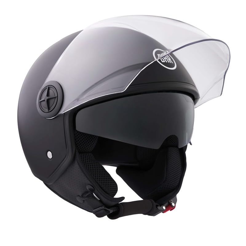 BHR Casco Demi-Jet, Casco Scooter 840 Dual Shield, Doble Visera | Homologado ECE 22.06, Visor Solar Integrado y Cierre Micrométrico, Ideal para Ciudad, Hombre y Mujer, Casco Moto y Ciclomotor