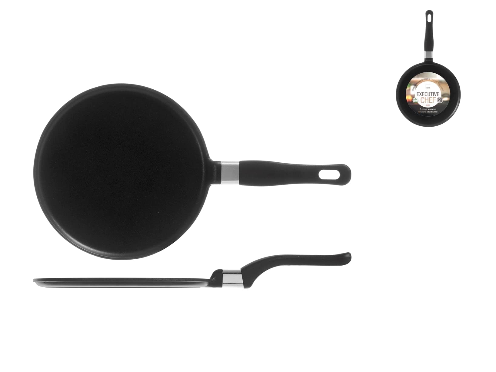 Home Granchef Sartén para Crepes Antiadherente con Mango, Aluminio, Negro, 24 cm