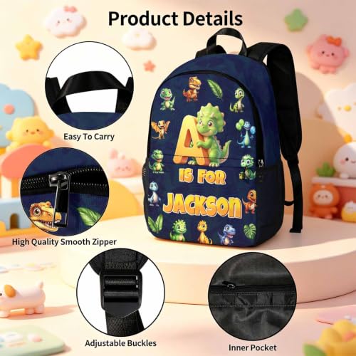 Image of Custom Kids Backpack Set Toddler Backpacks Boys Back to School Bookbag | Kid Personalized Backpack with Lunch Bag for Boy Kindergarten Elementary Preschool Daypack Birthday Gifts Green Animal