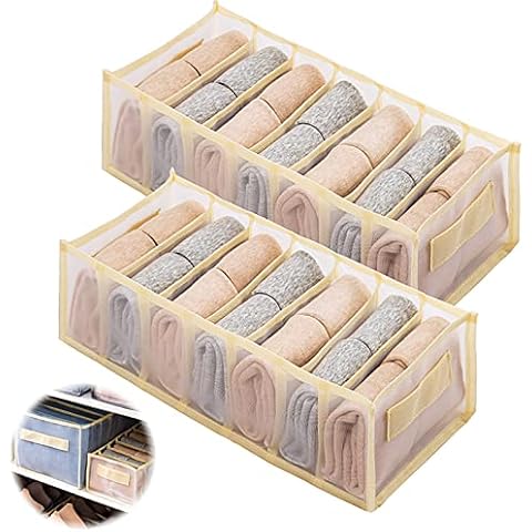 Clothes Organiser, 2 Pieces Wardrobe Organiser Trousers Drawer, Folding Mesh Clothes Storage with Handle, Storage Box Clothing Organiser for T-Shirts, Jeans, Leggings, Skirt Cover