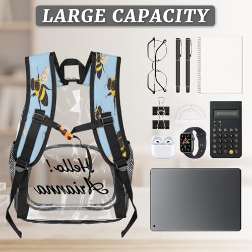 Bee Personalized Small Clear Backpack Heavy Duty for Stadium Approved Custom Colorful Bee PVC Transparent Backpack with Name See Through Bag for Concerts3