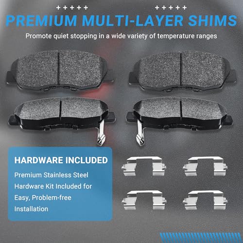 Image of Front Brake Pads Set Compatible with 1997-2005 Acura EL, 1996-2011 Honda Civic, 1998-2002 Honda Accord, 2010-2014 Honda Insight Automotive Replacement Brake Pads Semi-Metallic D465