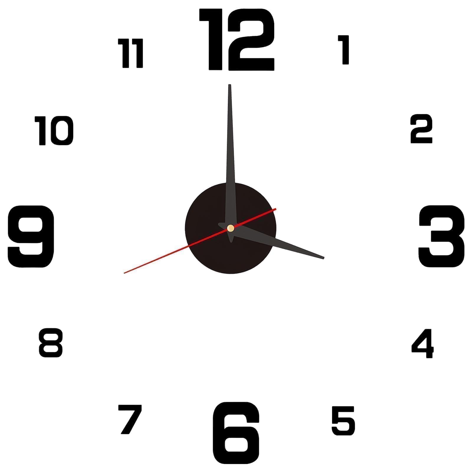 Reloj de Pared Grande Adhesivo de 40 cm DIY Reloj Cocina Pared,Estilo 3D Moderno con Números Adhesivos para Decoración de Salón,Cocina y Dormitorio,Reloj de Pared Pegatina,Negro