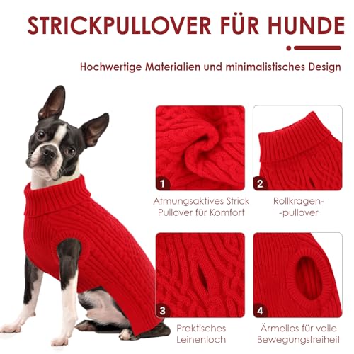 AOFITEE Hundepullover Große Hunde, XXL Hunde Weihnachtspullover Warm Hundepullover Rollkragenpullover, Winter Hundepulli Große Hund Strickpullover Winter Hundebekleidung Pullover für Labrador 2XL