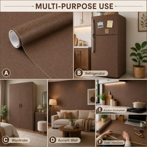 Image of TOTAL HOME Textured Wallpaper for Wall & Furniture | Self Adhesive, Waterproof, Oil Proof PVC Peel and Stick Contact Paper for Almirah, Cupboard, Wardrobe, Bedroom, Living Room (Brown)