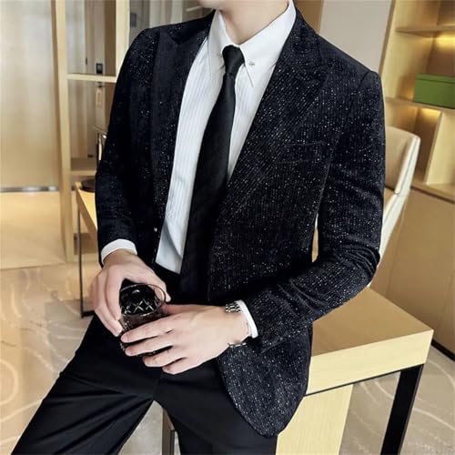 Men's Golden Velvet Suit Jacket Fashion Plaid Blazer Business Casual Suits Coats3