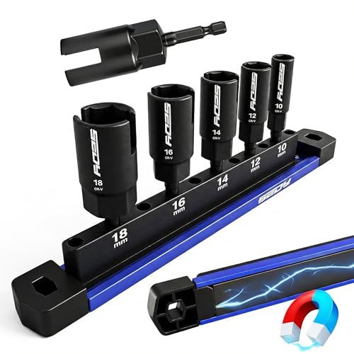 5-Piece Wing Nut Driver Set (10mm 12mm 14mm 16mm 18mm) with Magnetic Aluminum Storage Rail 1/4 Hex Shank Wing Nut Driver Bit Set Metric Wing Nut socket Set for Wing Nut Eye Bolt Wire Twisting