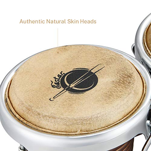 Image of Eastar EBO-21 Bongo Drum Set 7'' and 8'' Buffalo Leather African Drum Wood Percussion Instrument with Bag and Tuning Wrench