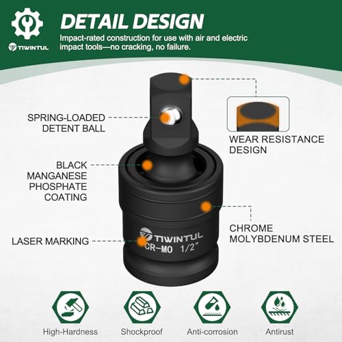 Image of Impact Universal Joint Set for Impact Wrench, 3-Piece 1 /2 inch 3 /8 inch 1 /4 inch Impact Swivel Socket Adapter, Cr-Mo Steel Impact Rated U Joint for Tight Engine Bay & Automotive Repair