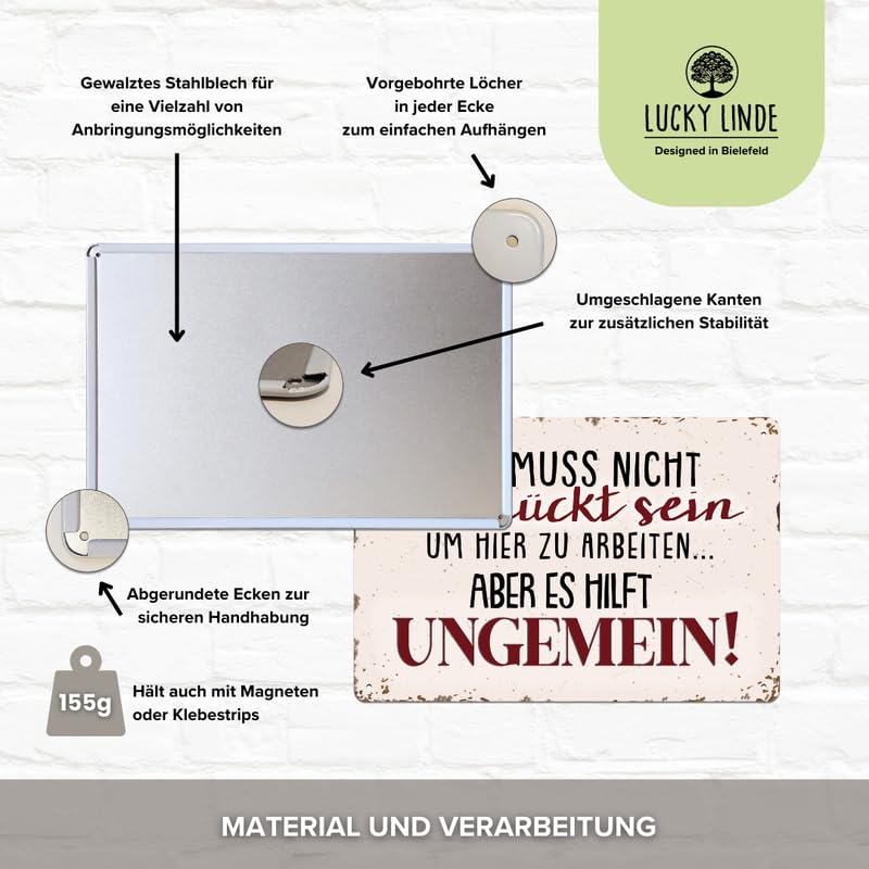 30 x 20 cm Blechschild, lustiger Spruch, Büroschild, Deko Geschenk: Man muss nicht verrückt sein um hier zu arbeiten... aber es hilft ungemein!